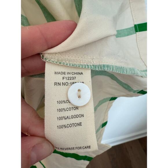 FRNCH Emie Shirt Dress Green and White Stripes Straight Fit Cap Sleeves Large - Picture 5 of 7